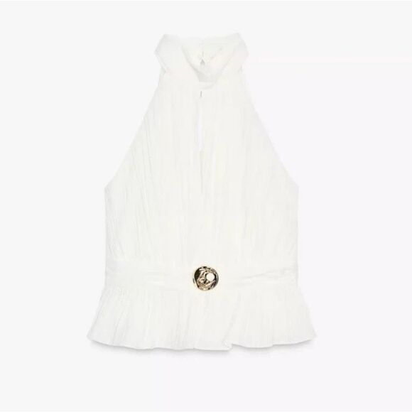 NWT ZARA ZARA NWT WOMAN SS25 PLEATED HALTER TOP OYSTER-WHITE | 0387/077 - Picture 15 of 15